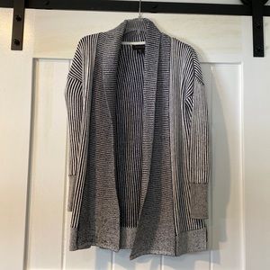 Navy and white striped cardigan sweater